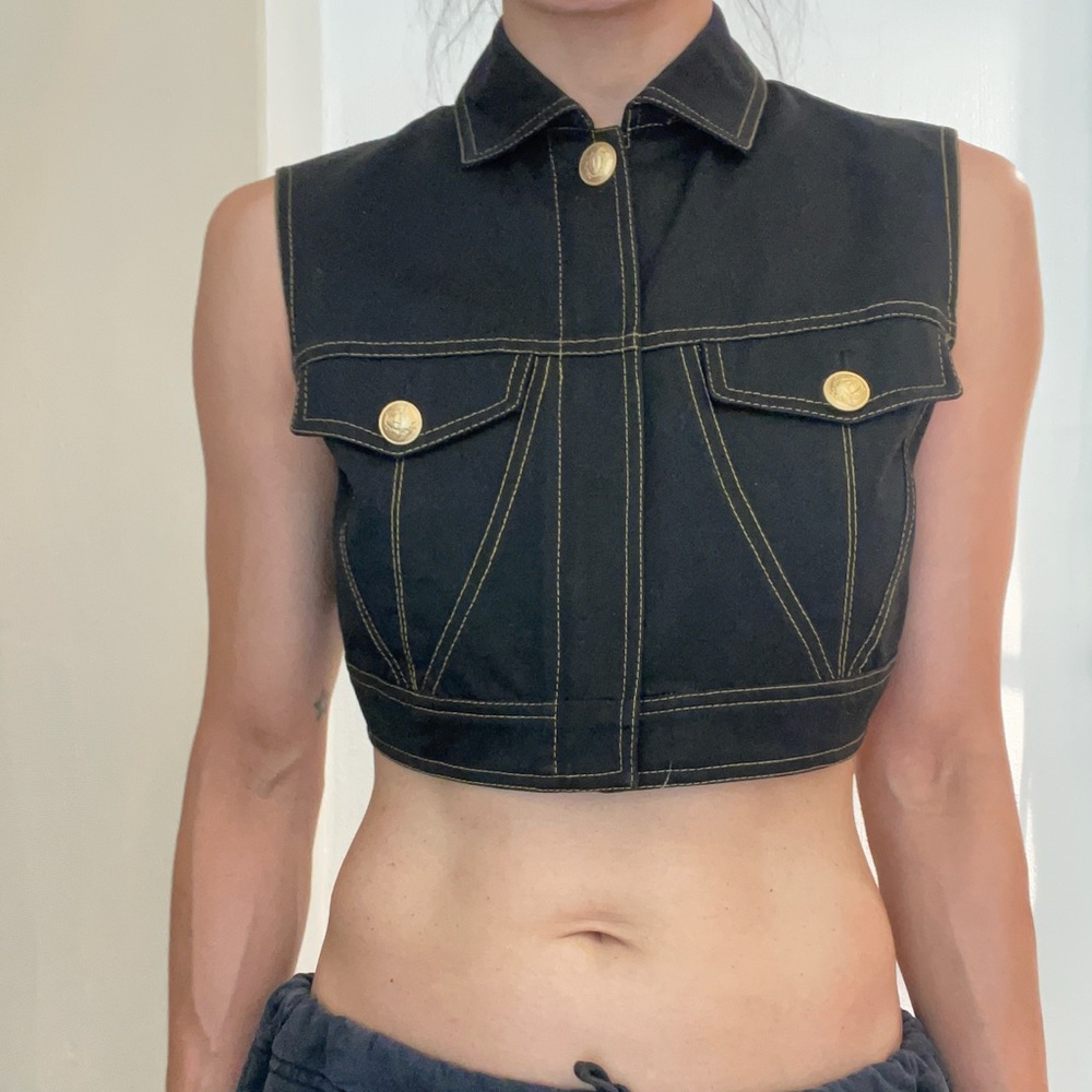 Versace Black Garment with Yellow Stitching